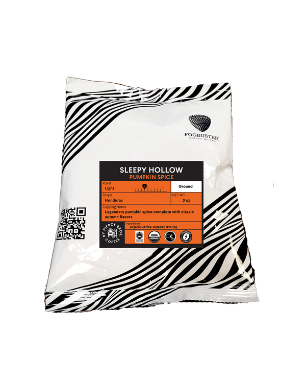 Fogbuster. Fogbuster Coffee. Air Roasted Coffee.Certified Organic, Fair Trade & Kosher, Air-Roasted Coffee, 100% Arabica Beans, Shade Grown, Light Roast, Organic Pumpkin Spice Flavor. Chemical Free. Premium Coffee. Smooth, Low Acid Coffee, Better Gut Health, Won't Upset Your Stomach.