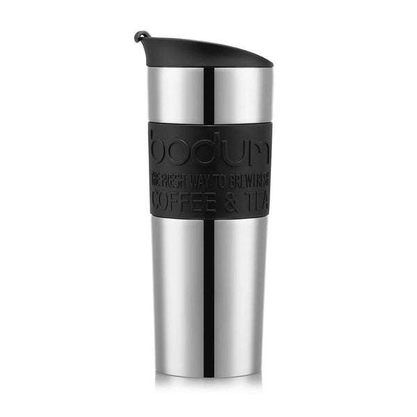 Bodum - 15oz - Stainless Steel - Travel Mug with a Black Silicone Grip - FOGBUSTER® Coffee